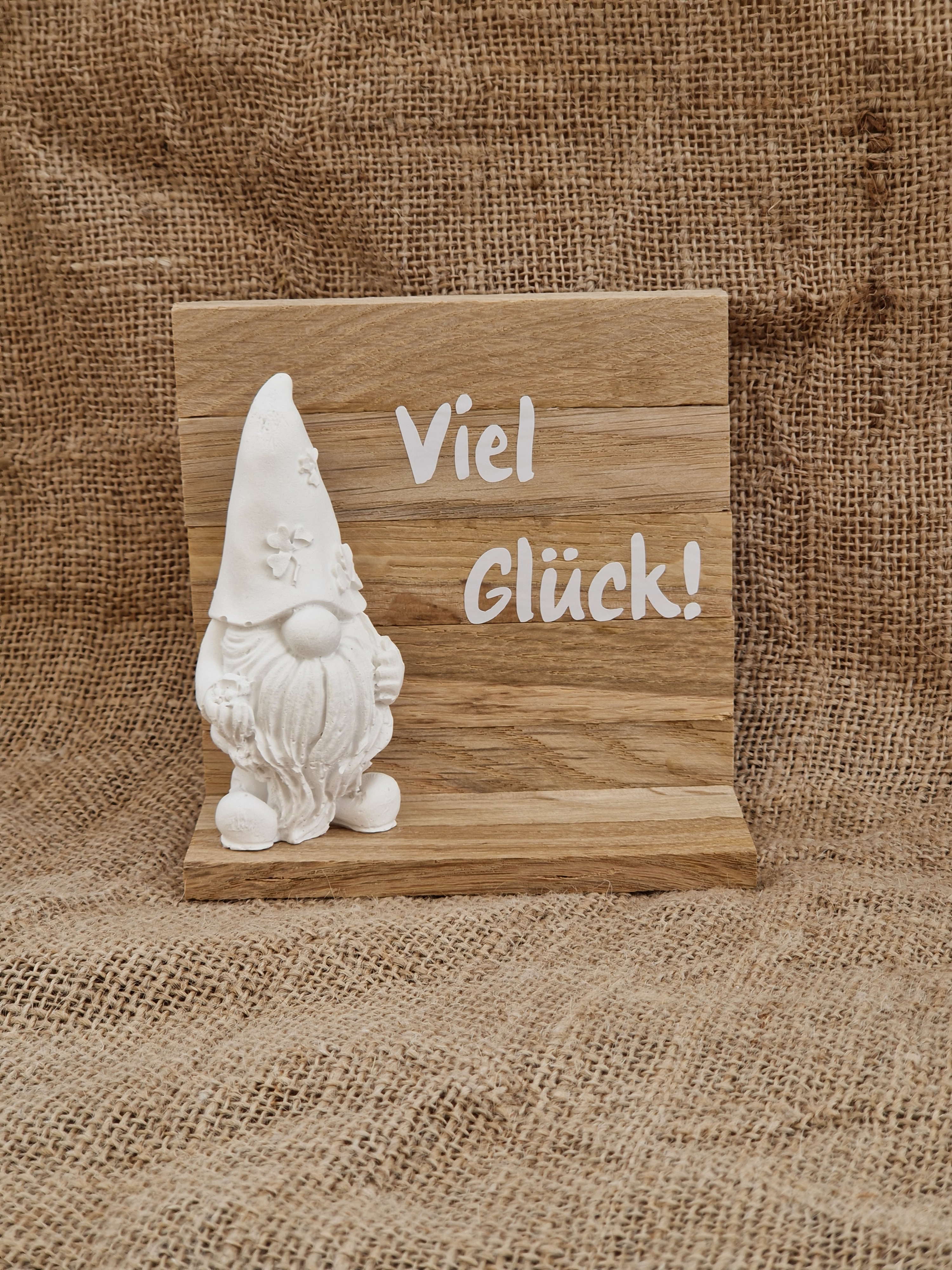 Dekoleiste Aufsteller Wichtel Viel Glück mit Klötzchen aus Holz
